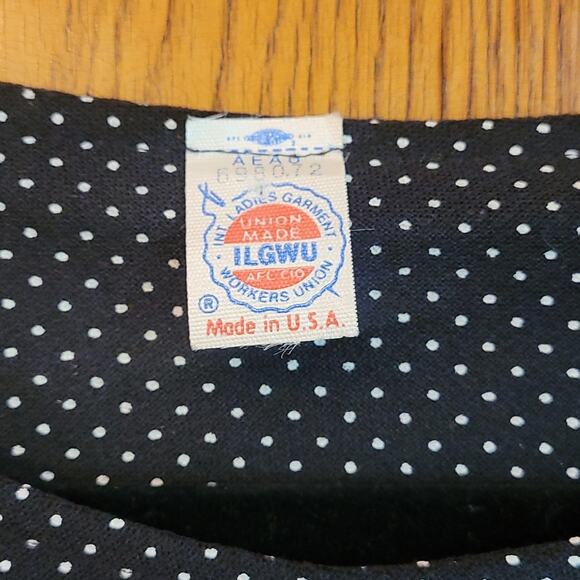 Union‑Made ILGWU Navy Polka‑Dot Dress 60s/70s Elastic Waist Midi ~Sz 8 - Picture 4 of 10